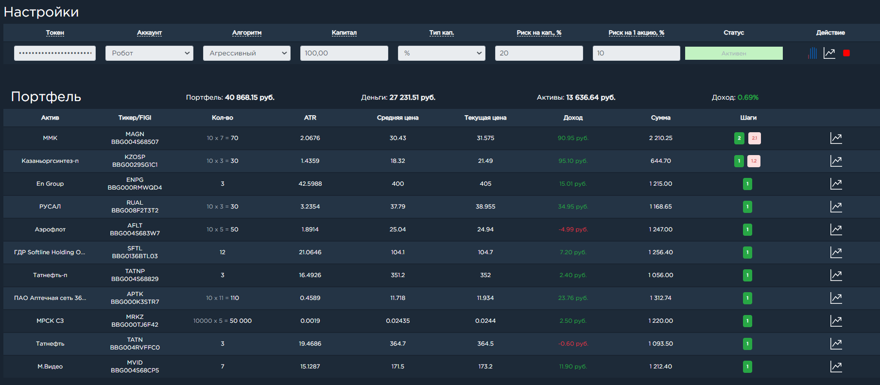 Web Matrix Trader inrerface